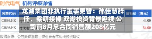 龙湖集团非执行董事更替：孙佳慧辞任、梁萌接棒 双湖投资背景延续 公司前8月总合同销售额208亿元-第2张图片