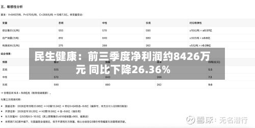 民生健康:前三季度净利润约8426万元 同比下降26.36%-第2张图片