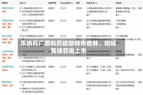 华纳药厂原料药硫酸特布他林、吲哚菁绿获批上市