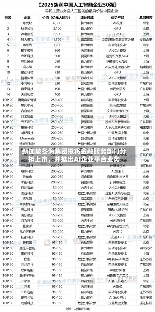 新加坡冬海集团拟将金融服务部门分拆上市	，并推出AI企业平台业务-第3张图片