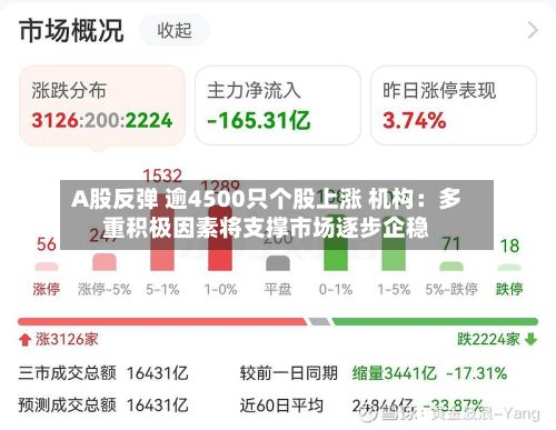 A股反弹 逾4500只个股上涨 机构：多重积极因素将支撑市场逐步企稳